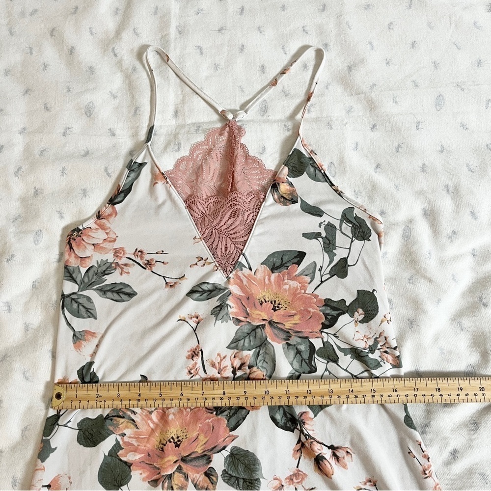La Vie En Rose Floral Boudoir Camisole Night Slip w/ Pink Coquette Lace Details - Picture 12 of 15